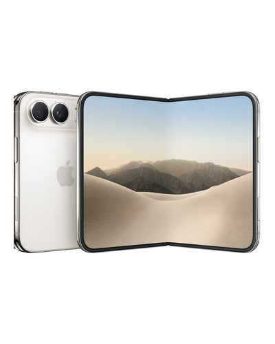 iPhone Duo Blanc stellaire fermé vu de dos et ouvert sur son écran interne