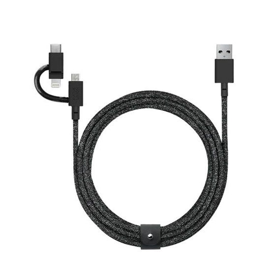 NATIVE UNION - Eco Belt Cable USB A - L/C/MicU 2m Noir - A - IPH - UDT17 - 37 -
