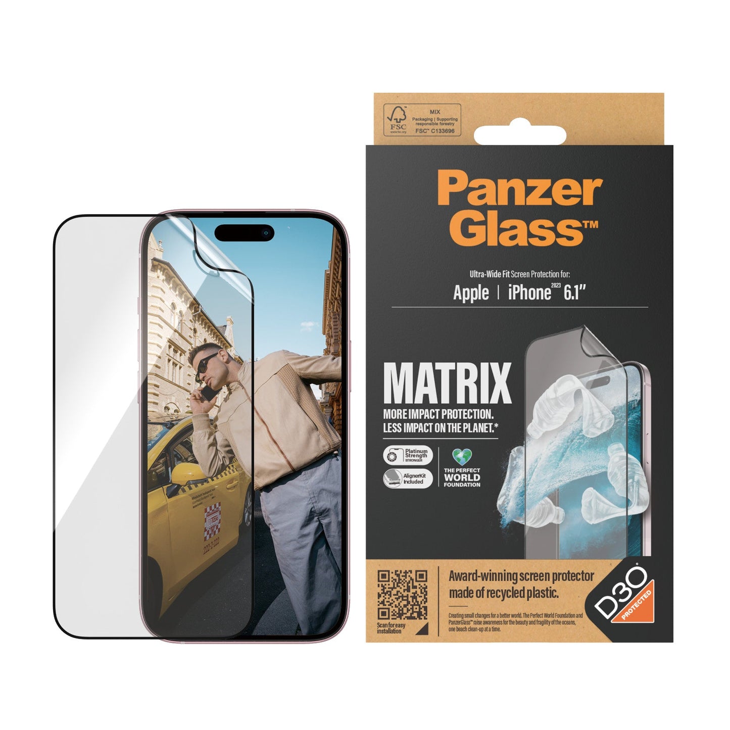 PanzerGlass - Protection d'écran Film Matrix D3O® Ultra - Wide fit - A - IPH - UDD24 - 118 - iPhone 15 -