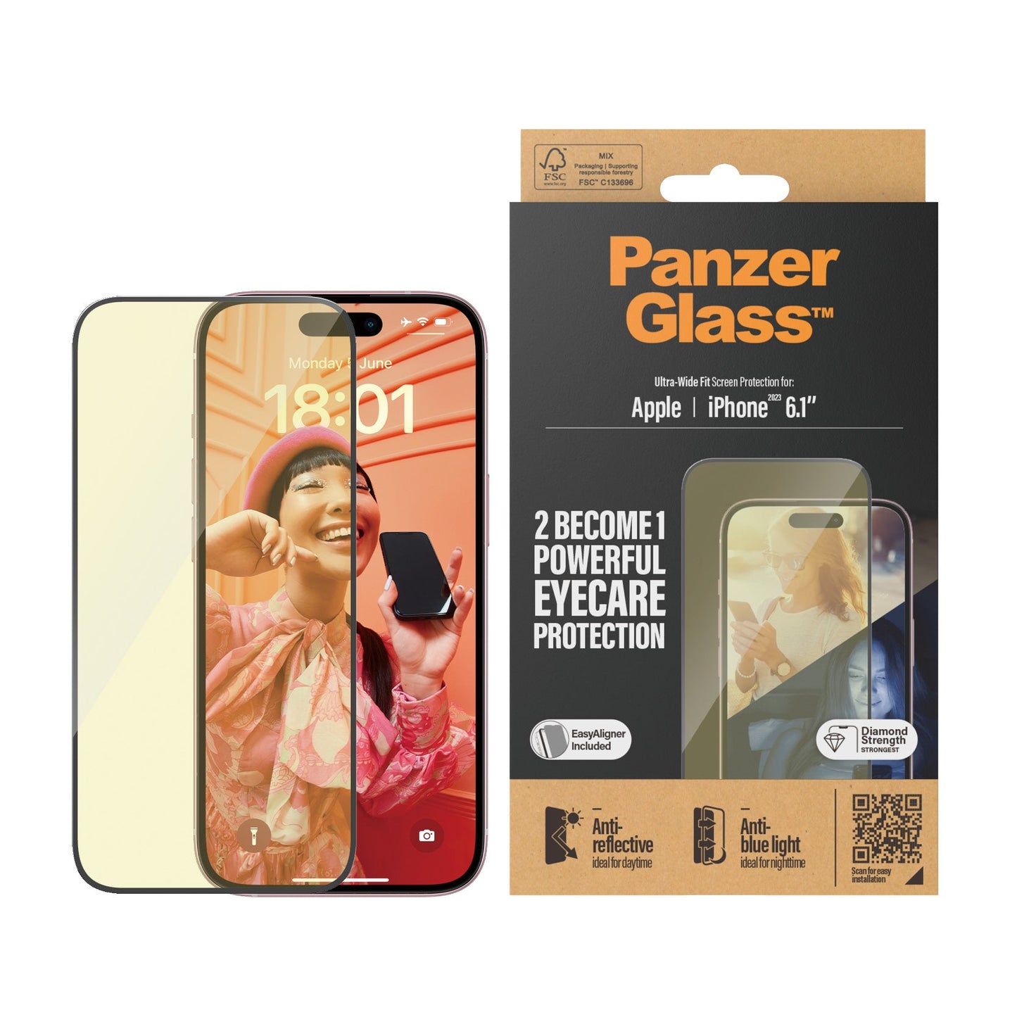 PanzerGlass - Protection d'écran Ultra - Wide fit Anti - reflet & lumière bleue - A - IPH - UDD24 - 114 - iPhone 15 -