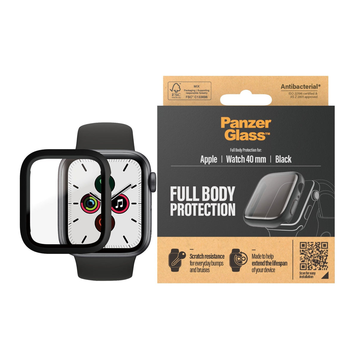 PanzerGlass film de protection intégrale noir pour Apple Watch Series 4 / 5 / 6 / SE 40 mm