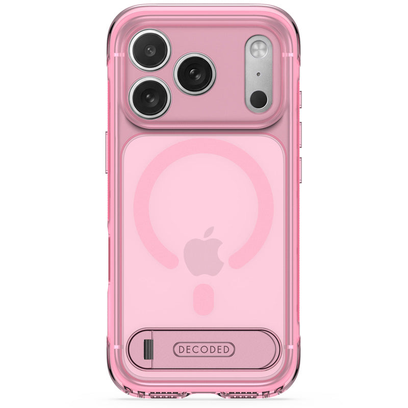 DECODED Coque Hybrid Stand MagSafe iPhone 18 Pro Max / iPhone 17 Pro Max, Rose Transparent
