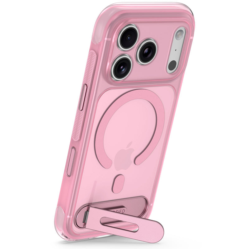DECODED Coque Hybrid Stand MagSafe iPhone 18 Pro / iPhone 17 Pro, Rose Transparent