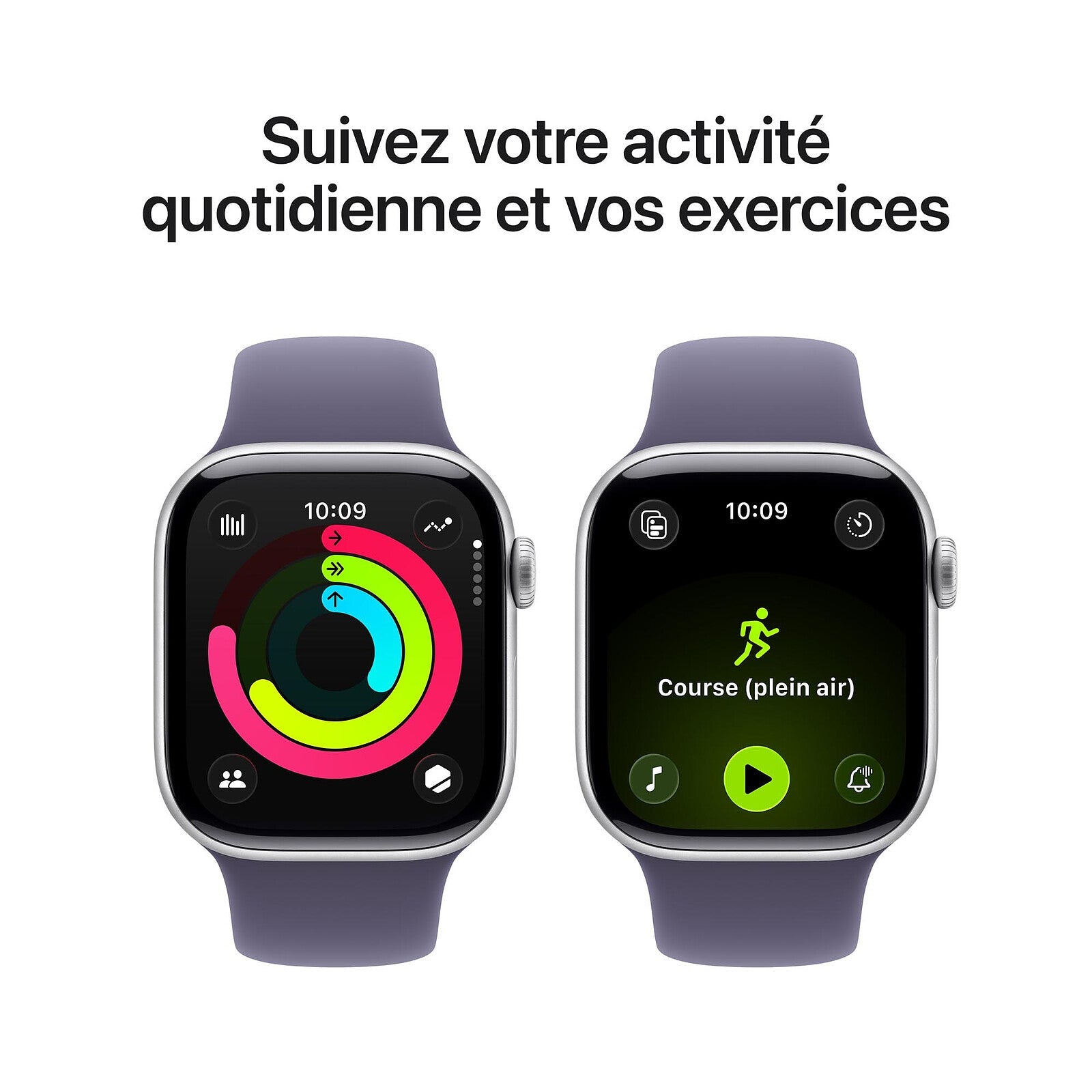 Apple Watch Series 11 GPS Boîtier Aluminium avec Bracelet Sport Brume violet - MEU64AF/A - 42 mm - Argent - S/M