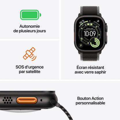 Apple Watch Ultra 3 GPS + Cellular – Bracelet Milanais en titane - MF1N4AF/A - Titane noir - Titane noir - Small