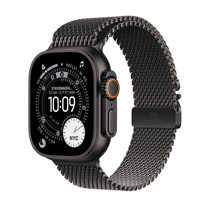 Apple Watch Ultra 3 GPS + Cellular – Bracelet Milanais en titane - MF1N4AF/A - Titane noir - Titane noir - Small