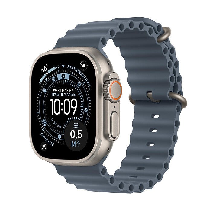 Apple Watch Ultra 3 GPS + Cellular – Bracelet Ocean - MEWH4AF/A - Titane naturel - Bleu Ancre - Taille unique