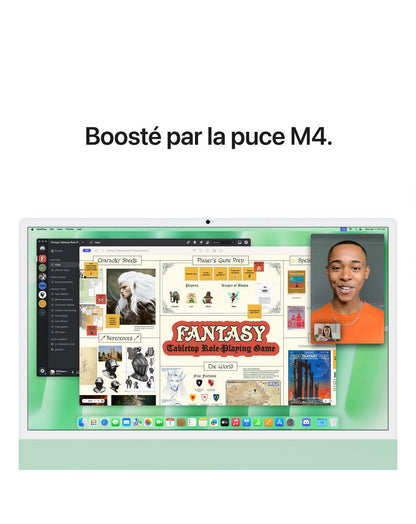 iMac 24" - Puce Apple M4 avec CPU 10 cœurs GPU 10 cœurs - MWUY3FN/A - Vert - SSD de 256 Go - 16 Go