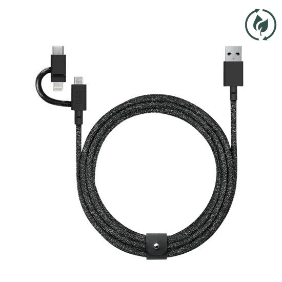 NATIVE UNION - Eco Belt Cable USB A - L/C/MicU 2m Noir - A - IPH - UDT17 - 37 - 