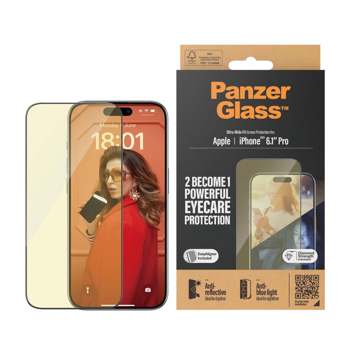 PanzerGlass - Protection d'écran Ultra - Wide fit Anti - reflet & lumière bleue - A - IPH - UDD24 - 115 - iPhone 15 Pro - 