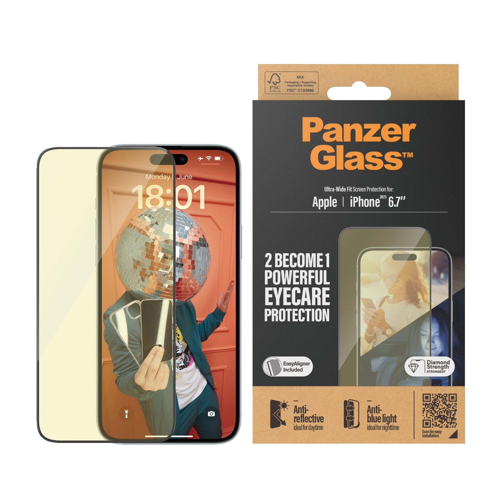 PanzerGlass - Protection d'écran Ultra - Wide fit Anti - reflet & lumière bleue - A - IPH - UDD24 - 116 - iPhone 15 Plus - 