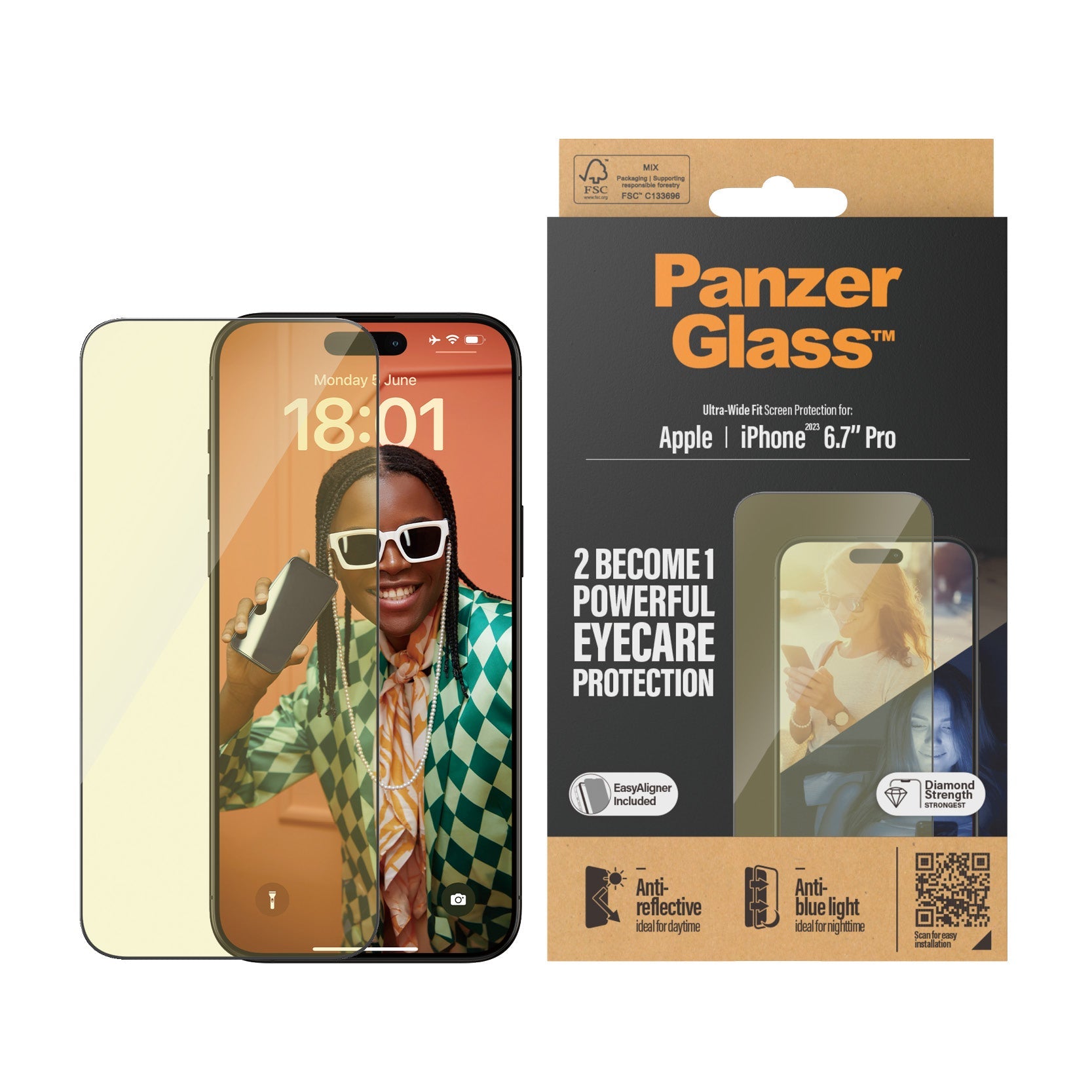 PanzerGlass - Protection d'écran Ultra - Wide fit Anti - reflet & lumière bleue - A - IPH - UDD24 - 117 - iPhone 15 Pro Max - 