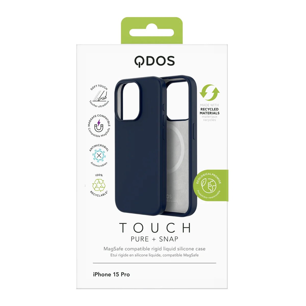 QDOS TOUCH PURE avec SNAP (Magsafe) pour iPhone - A - IPH - UDQ15 - 207 - Bleu Marine - iPhone 15 Pro - 