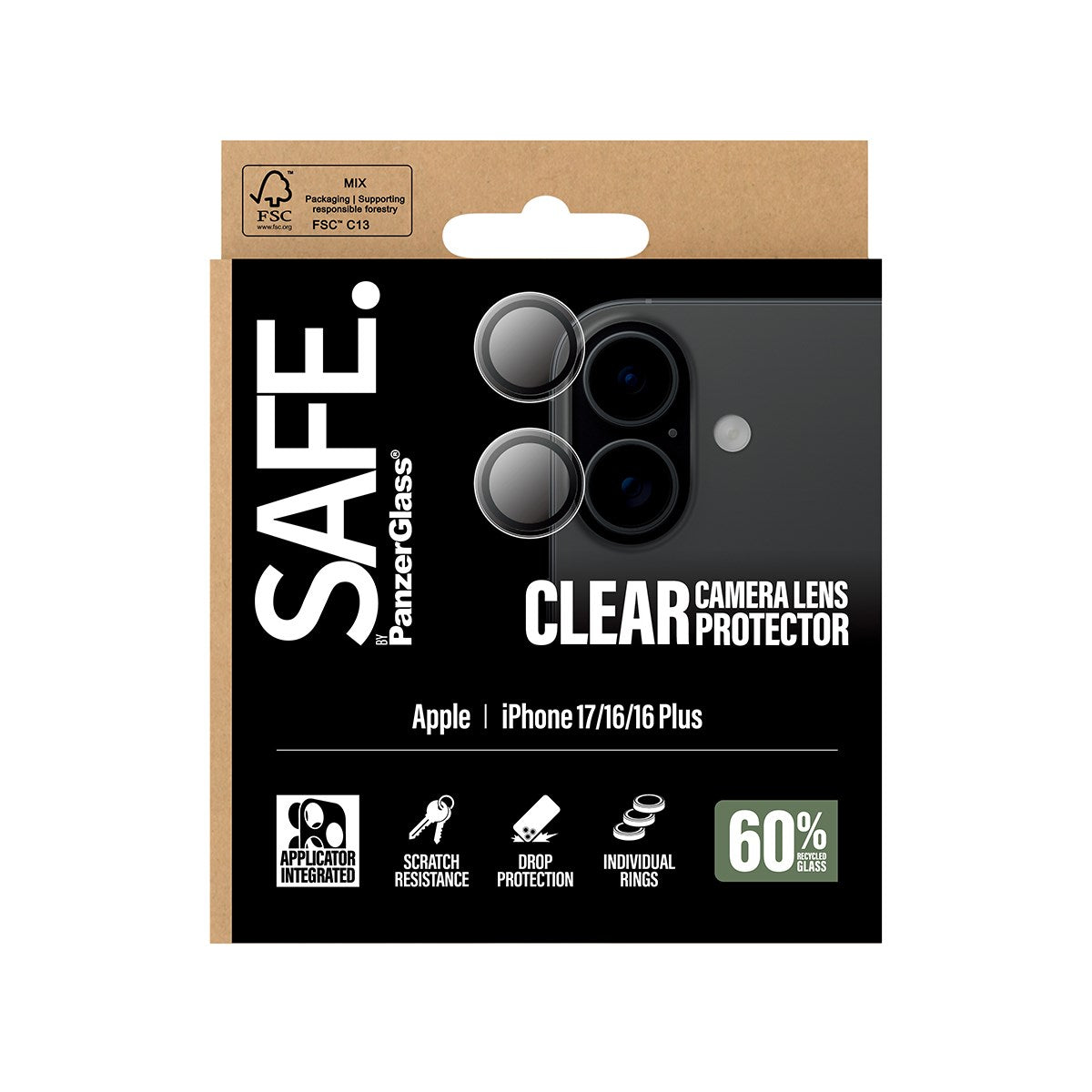 SAFE. by PanzerGlass Protection d'objectif photo transparente pour iPhone 17 / iPhone 16 / 16 Plus