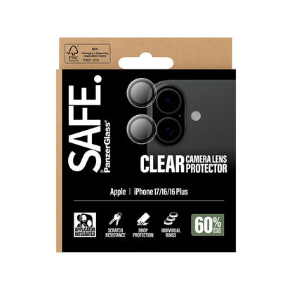 SAFE. by PanzerGlass Protection d'objectif photo transparente pour iPhone 17 / iPhone 16 / 16 Plus