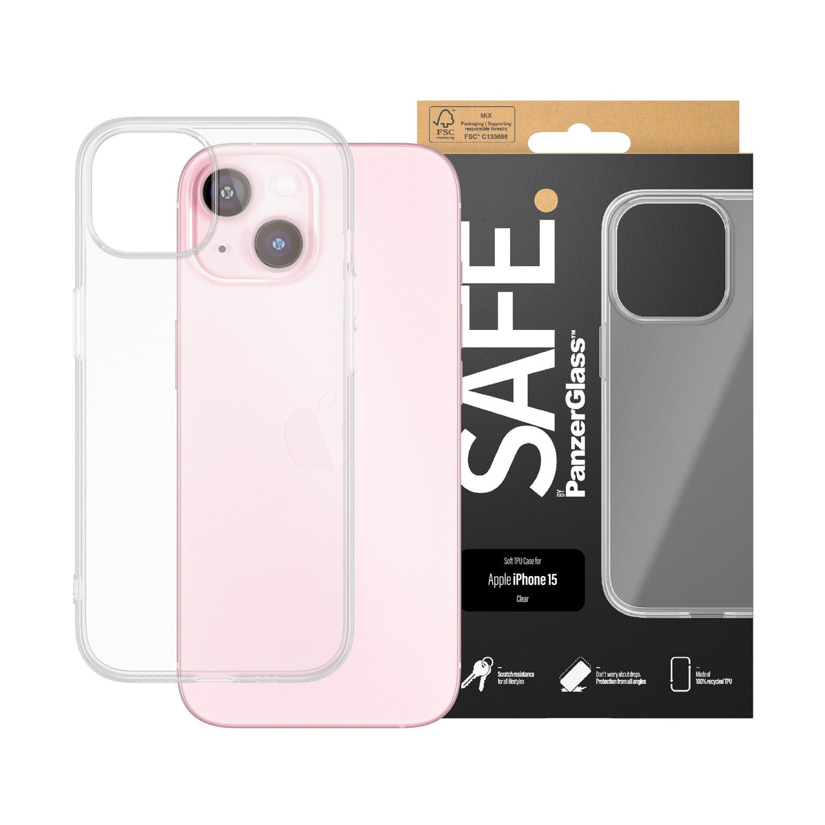 SAFE by PanzerGlass Coque TPU transparente pour iPhone 15