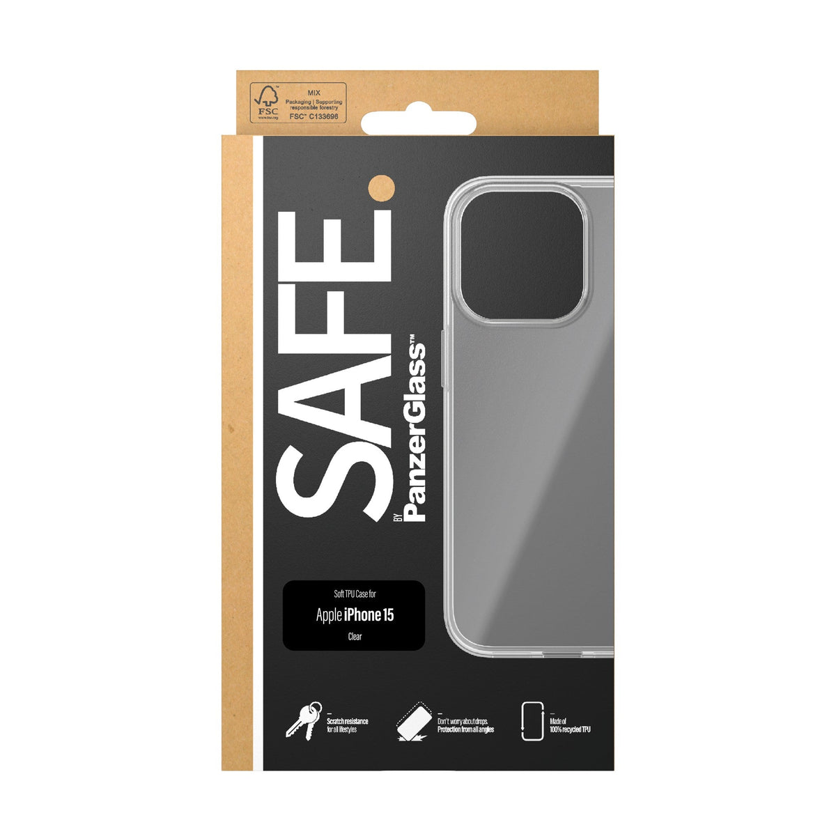 SAFE by PanzerGlass Coque TPU transparente pour iPhone 15